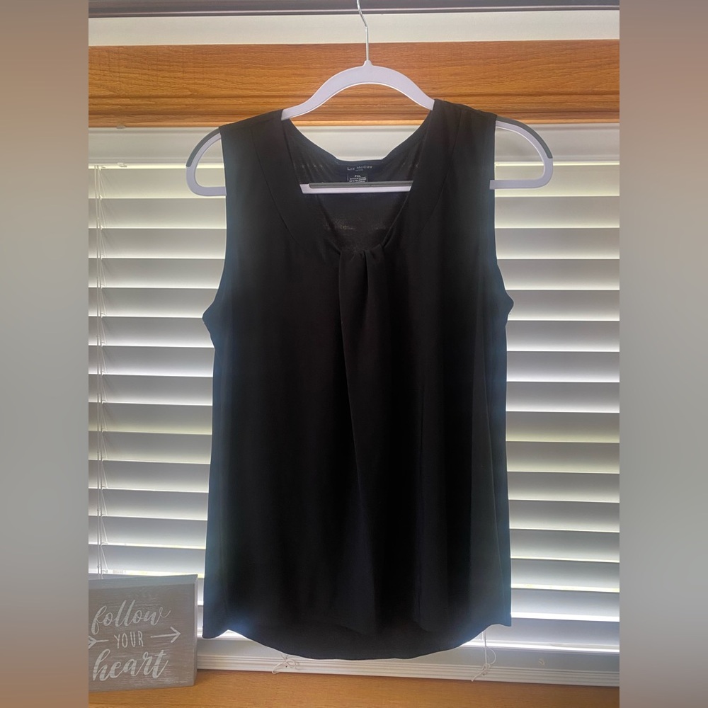 Liz McCoy, petite, black, sleeveless blouse, size PXL